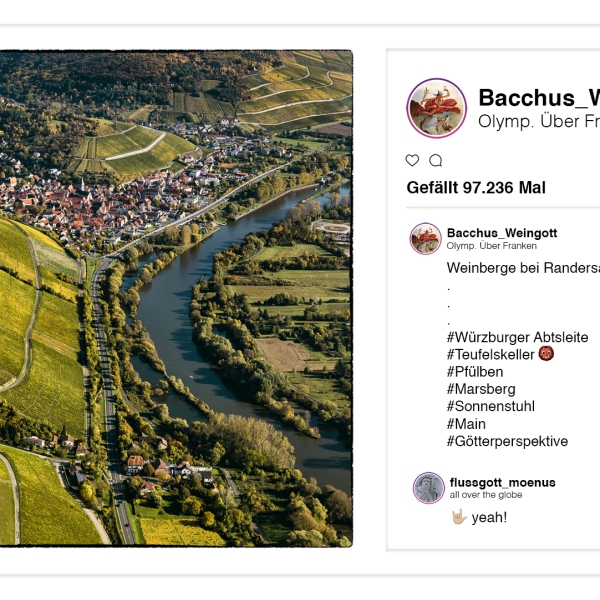 Weingott Bacchus p(r)postet aus dem Olymp