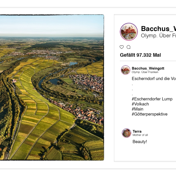 Weingott Bacchus p(r)postet aus dem Olymp