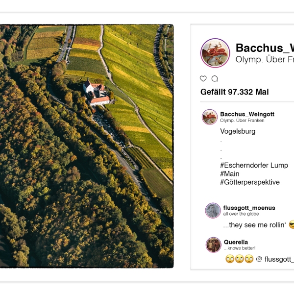 Weingott Bacchus p(r)postet aus dem Olymp