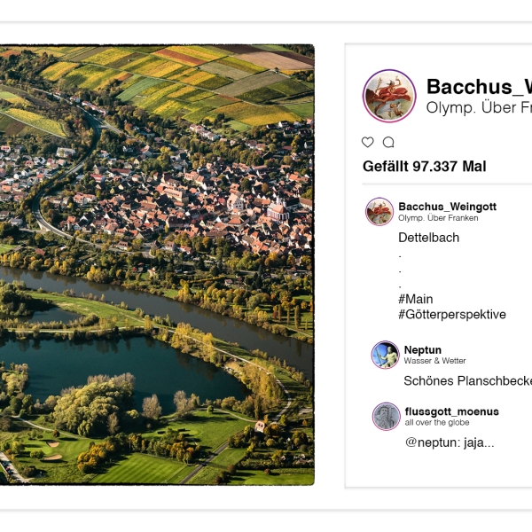 Weingott Bacchus p(r)postet aus dem Olymp