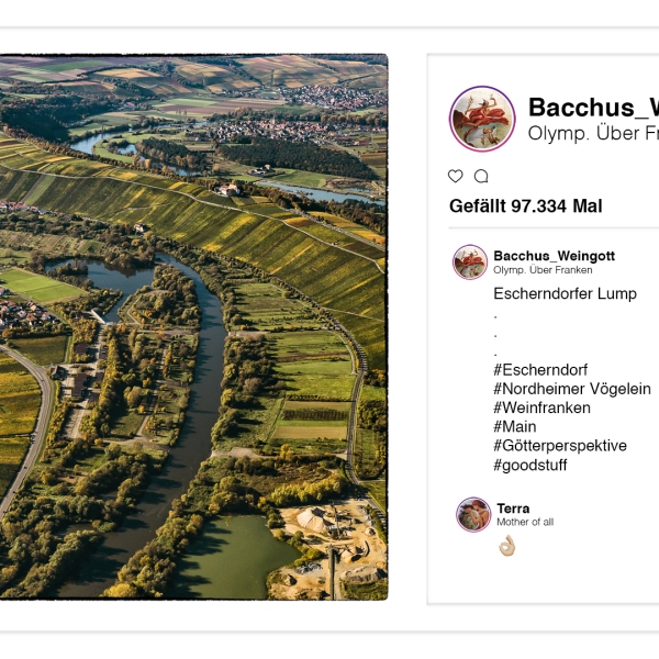 Weingott Bacchus p(r)postet aus dem Olymp