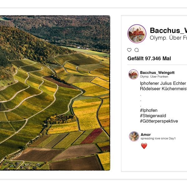 Weingott Bacchus p(r)postet aus dem Olymp