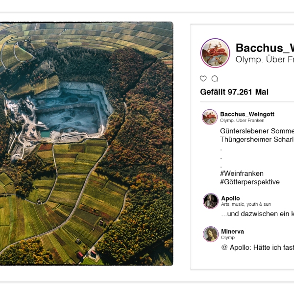 Weingott Bacchus p(r)postet aus dem Olymp