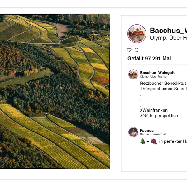 Weingott Bacchus p(r)postet aus dem Olymp