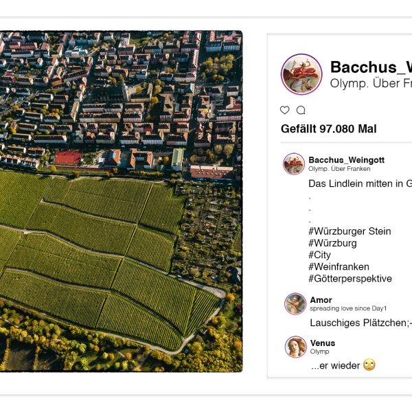 Weingott Bacchus p(r)postet aus dem Olymp