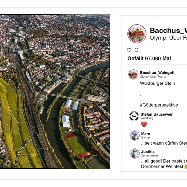 Weingott Bacchus p(r)postet aus dem Olymp