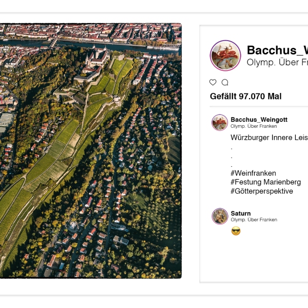 Weingott Bacchus p(r)postet aus dem Olymp