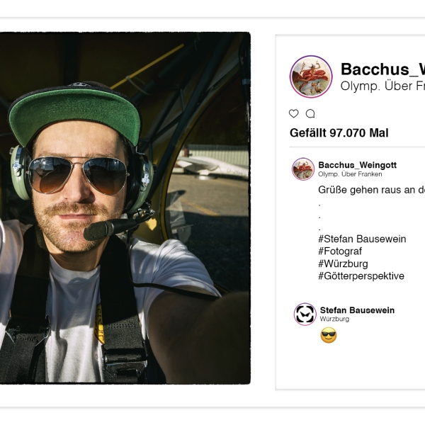 Weingott Bacchus p(r)postet aus dem Olymp